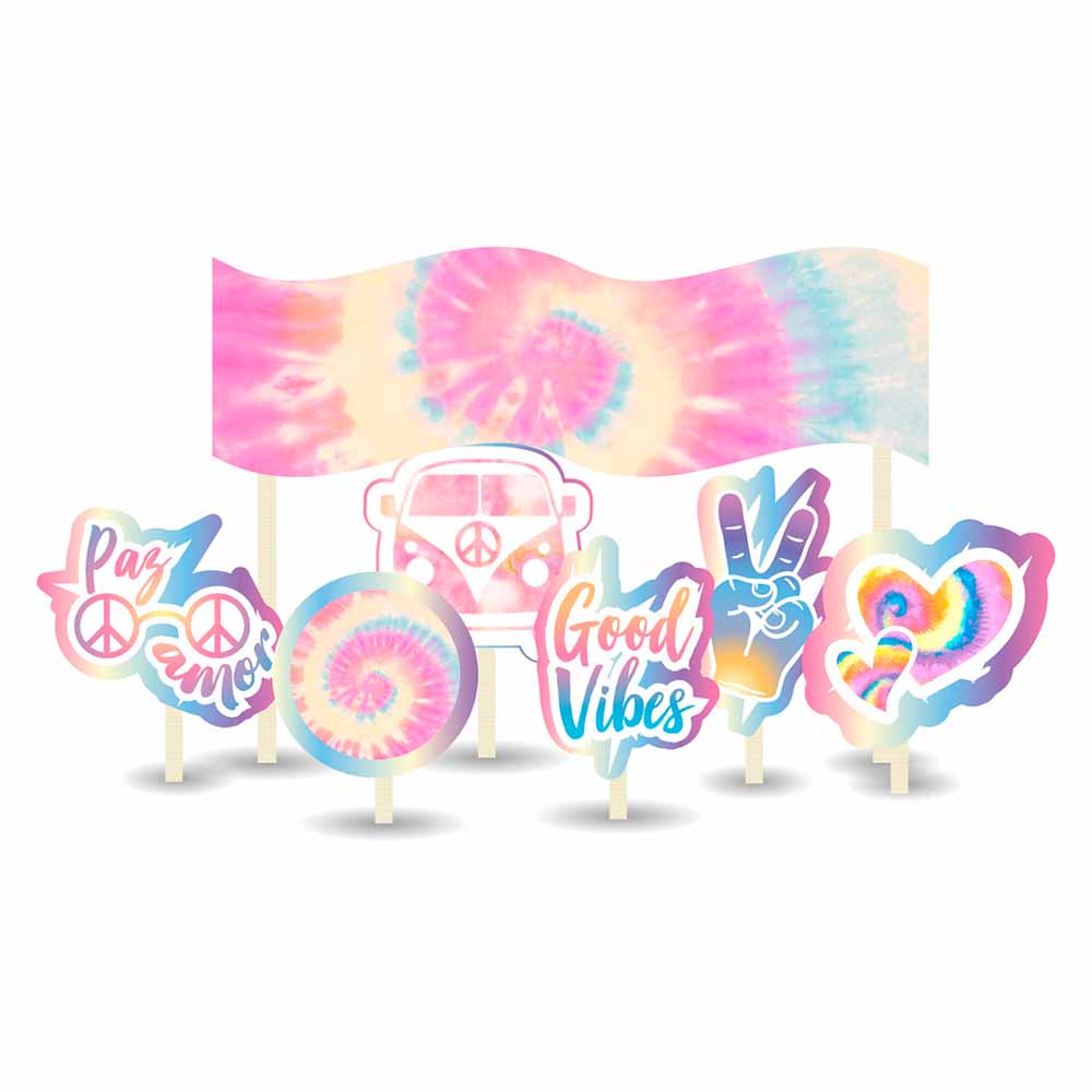Topo de Bolo Tie Dye Bello Festas 8×7