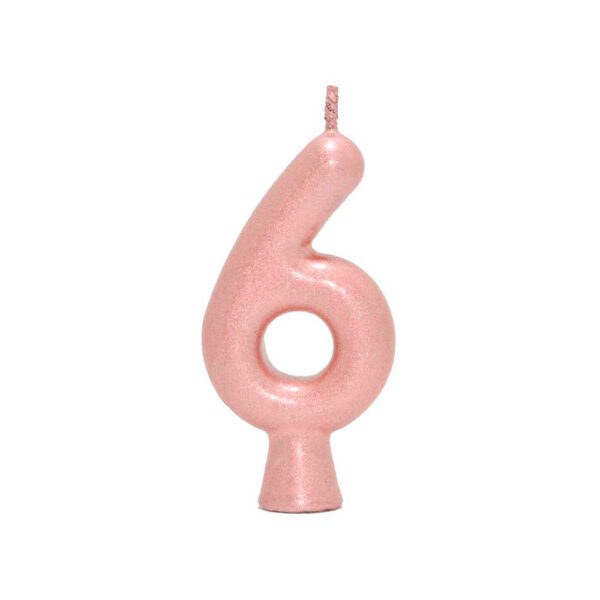 Vela Perolada Número 6 Rose Gold Bello Festas 10x1