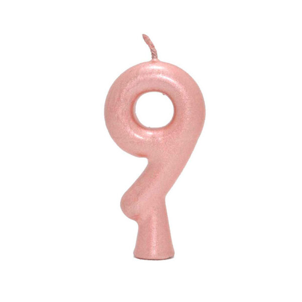 Vela Perolada Número 9 Rose Gold Bello Festas 10x1